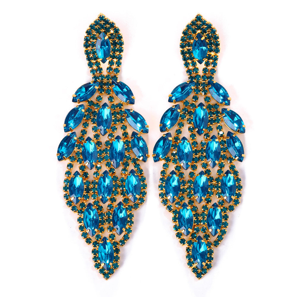 Colorful Crystals Water Drop Earrings Exaggerated Shiny
